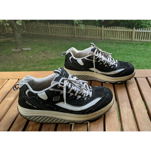 Skechers Shape-ups Black White Toning Walking Sneakers Shoes W11 M9.5 - Picture 11 of 12